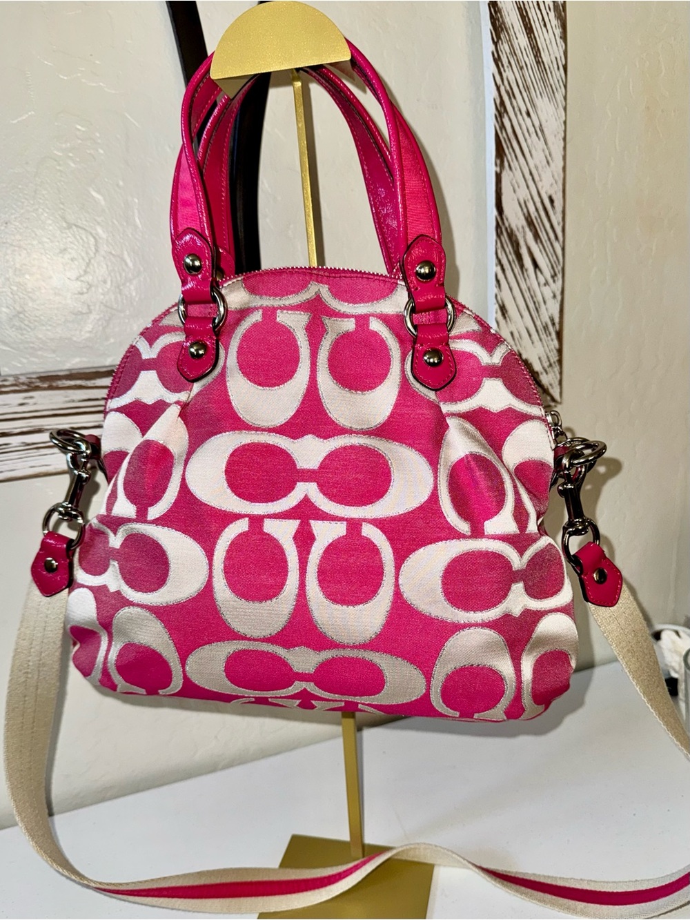 Coach 2012 Poppy Signature Lurex C Outline Satchel Bag 18709M - EUC - Picture 11 of 16